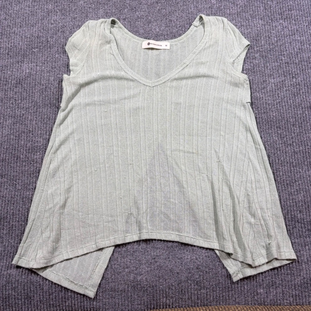 The Impeccable Pig Shirt Womens M Sage Green Ribbed Knit V-Neck Crossover Back